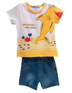 Conjunto tiburón y bermuda denim bebé niño 