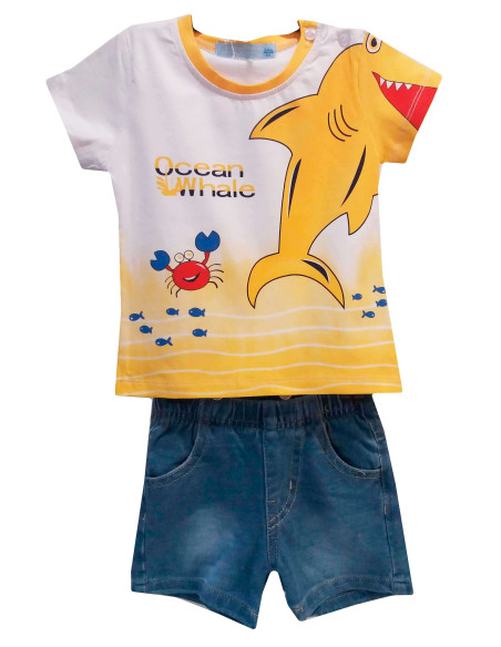 Conjunto tiburón y bermuda denim bebé niño 