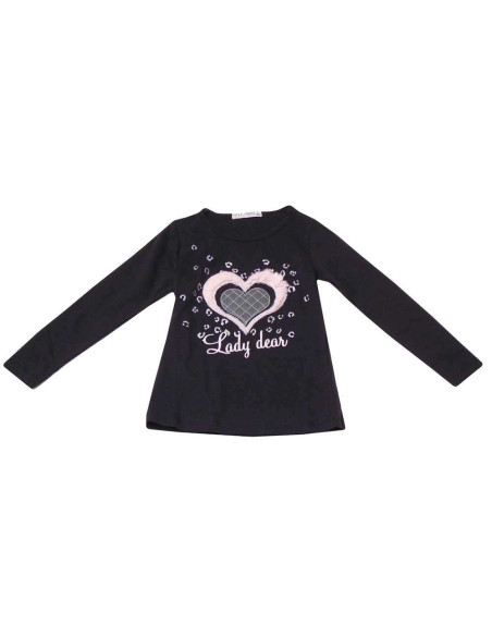 Camiseta manga larga corazón rosa niña 