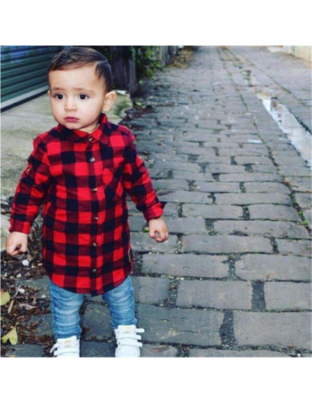 Camisa manga 3/4 cuadros niño 