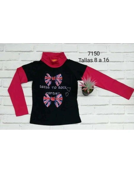 Camiseta manga larga con cuello niña 