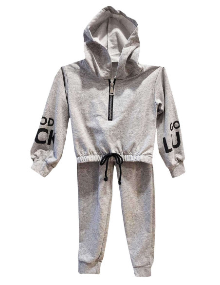 Conjunto con capucha good gris niña 