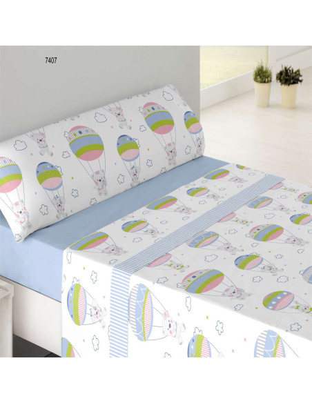 Sabana cama 90cm coralina globo azul 