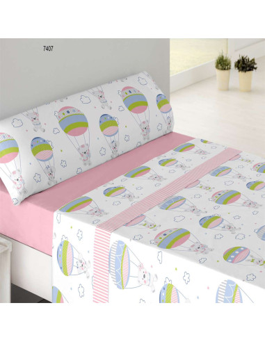 Sabana cama 90cm coralina globo rosa 