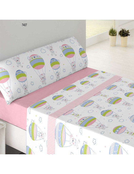 Sabana cama 90cm coralina globo rosa 