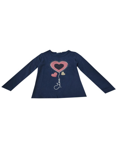 Camiseta manga larga corazones niña 