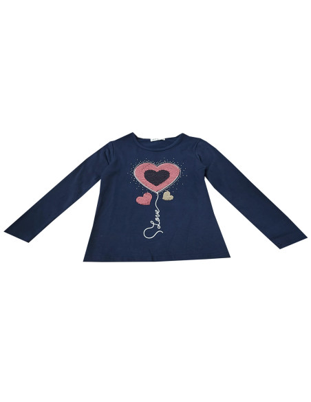 Camiseta manga larga corazones niña 