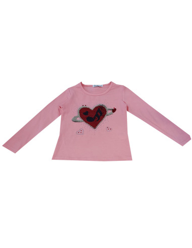 Camiseta manga larga corazón brillo niña 