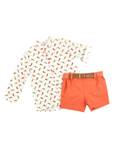 Conjunto camisa cuello mao y bermuda de niño 