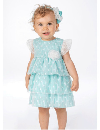 Vestido de ceremonia verde topos niña 