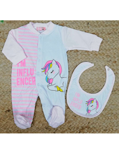 Pijama largo con babero caballo bebé niña 