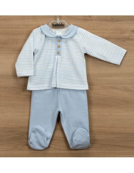 Conjunto polaina rayas azul bebé niño 