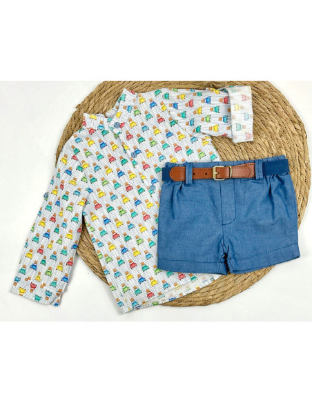 Conjunto camisa coches y bermuda de niño 