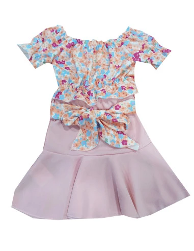 Conjunto manga corta falda con bolso de niña 