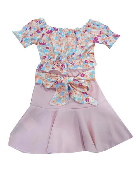 Conjunto manga corta falda con bolso de niña 