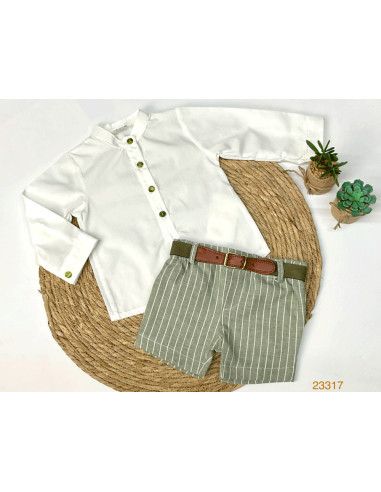 Conjunto camisa blanca y bermuda rayas de niño 