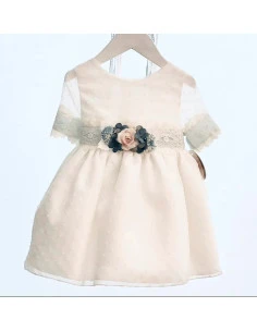 Vestido plumeti ceremonia manga francesa para niña 