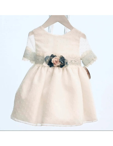 Vestido plumeti ceremonia manga francesa para niña 