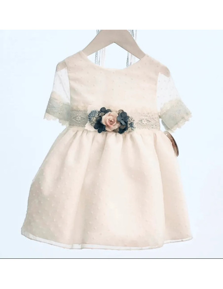 Vestido plumeti ceremonia manga francesa para niña 
