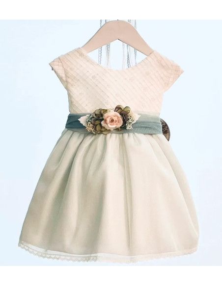 Vestido plumeti ceremonia sin manga para niña 