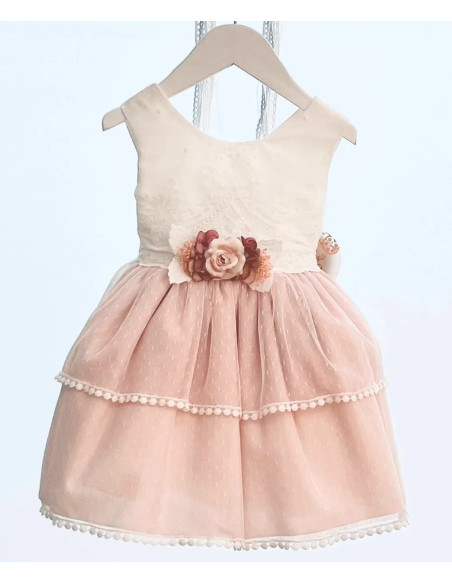 Vestido plumeti ceremonia sin manga de niña 