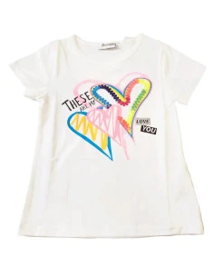 Camiseta manga corta corazones colores niña 