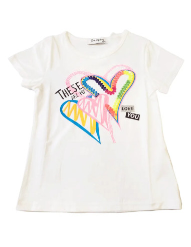 Camiseta manga corta corazones colores niña 