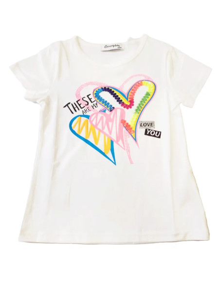 Camiseta manga corta corazones colores niña 