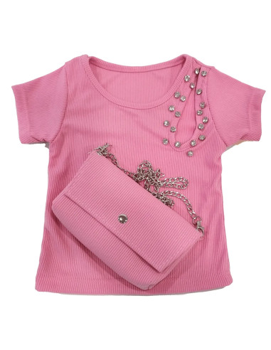 Camiseta manga corta con bolso de niña 
