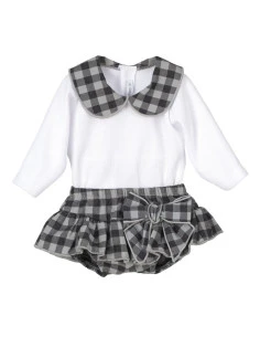 Conjunto pololo manga larga cuadros bebé niña 