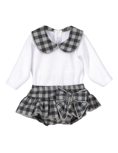 Conjunto pololo manga larga cuadros bebé niña 