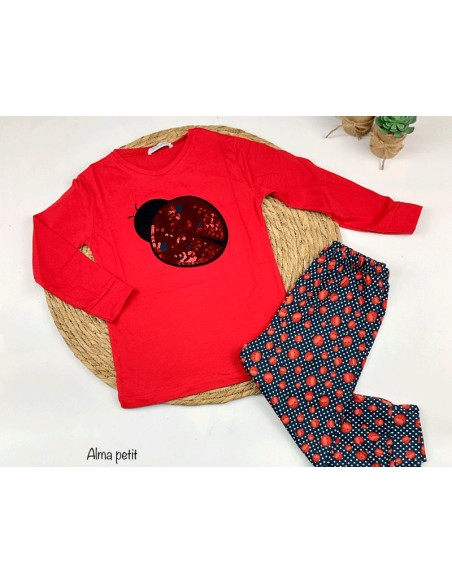 Pijama fino manga larga mariquita niña 