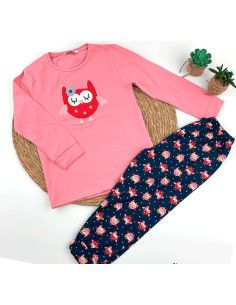 Pijama fino manga larga buho niña  2