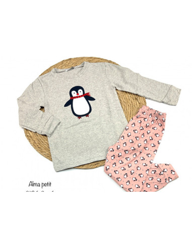 Pijama fino manga larga pingüino niña 