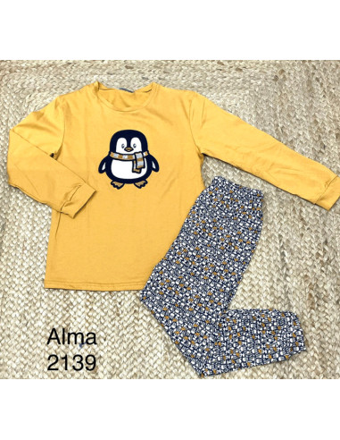 Pijama fino manga larga pingüi niña 