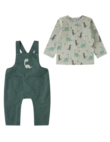 Conjunto peto de tela bordado dinosaurio de bebé niño 