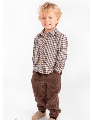 Conjunto camisa cuadros y pantalón pana niño 