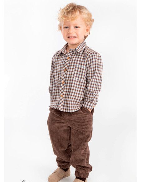 Conjunto camisa cuadros y pantalón pana niño 