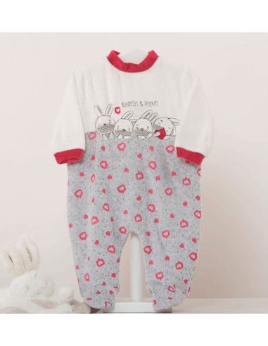 Pijama largo terciopelo conejos bebé niña [product.brand] 1 - Ropa para Bebé | dyley | 