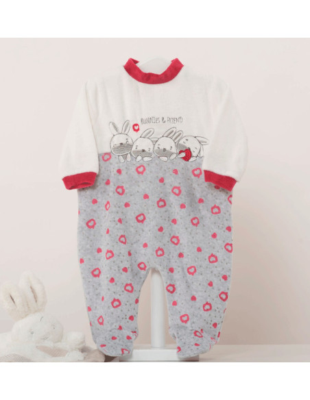 Pijama largo terciopelo conejos bebé niña 