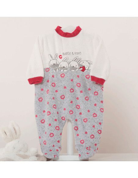 Pijama largo terciopelo conejos bebé niña [product.brand] 1 - Ropa para Bebé | dyley | 