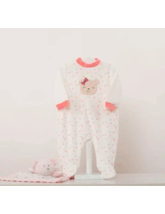 Pijama largo terciopelo osa lazo bebé niña 