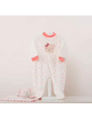 Pijama largo terciopelo osa lazo bebé niña 