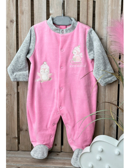 Pijama largo terciopelo pajaro bebé niña 