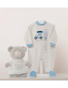 Pijama largo terciopelo tren bebé niño 