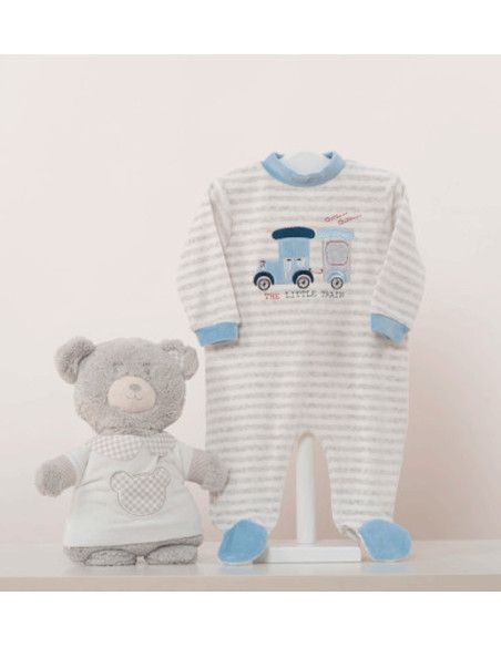 Pijama largo terciopelo tren bebé niño 