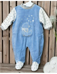 Pijama largo terciopelo oso estrellas bebé niño 