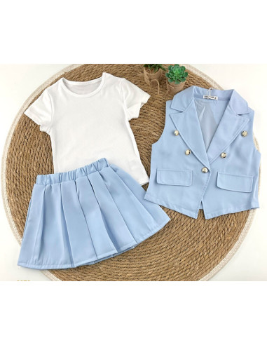 Conjunto 3 piezas con falda plisada niña 