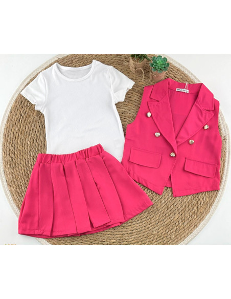 Conjunto 3 piezas con falda plisada niña 