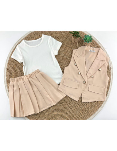Conjunto 3 piezas con falda plisada niña 